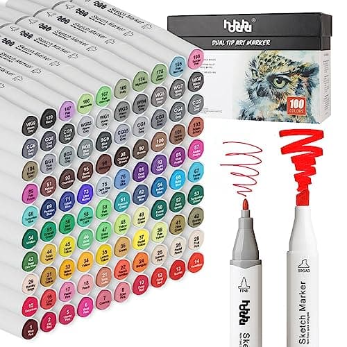 Marqueurs hhhouu 100 Couleurs Alcool Feutres Double Pointe, Pour Adultes Artiste DIY, Peinture Coloriage MH-100W