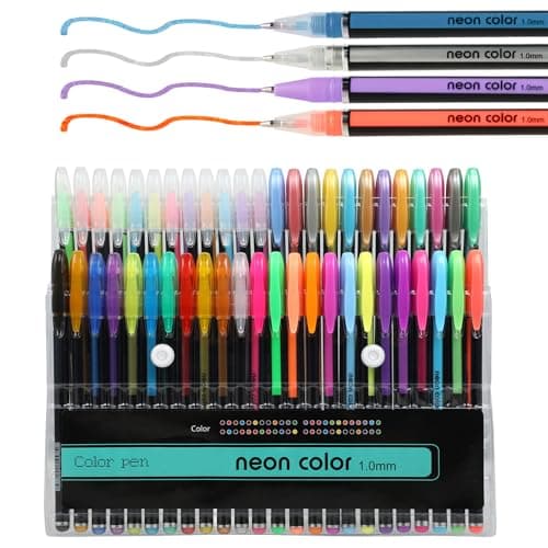 Set de 48 stylos gel – 12 métalliques, 12 stylos gel pailleté, 12 néon, 12 aquarelle – Parfait pour dessin, écriture et