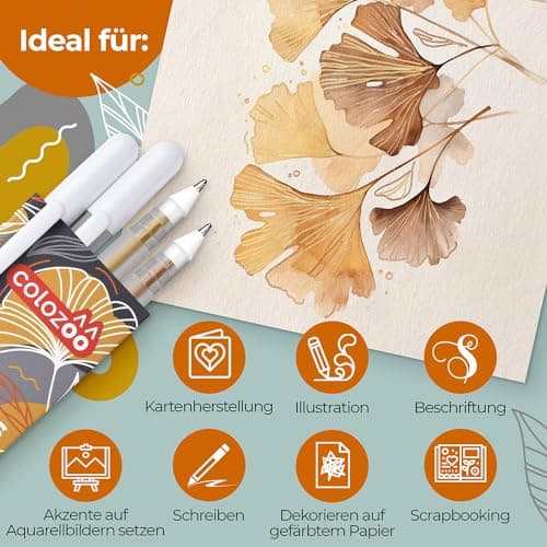 Colozoo Ensemble de 4 Stylos Gel Métalliques 0.8mm | Rapidement Séchables pour Dessin Inc. | Couleurs Or, Argent, Cuivre