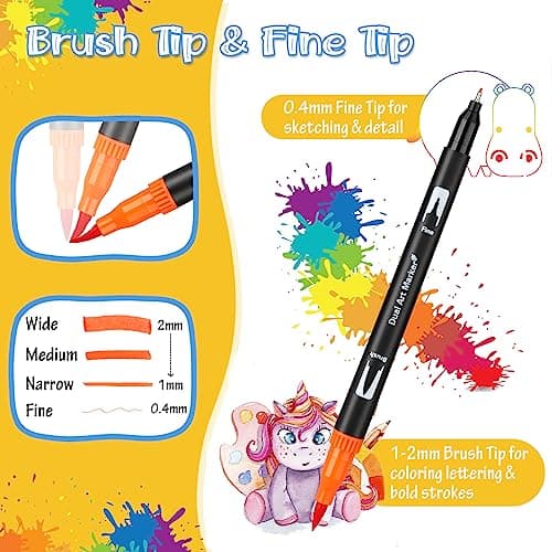MZH Art marqueurs à pinceau à double extrémité conviennent aux adultes et aux enfants pour colorier et dessiner - set de