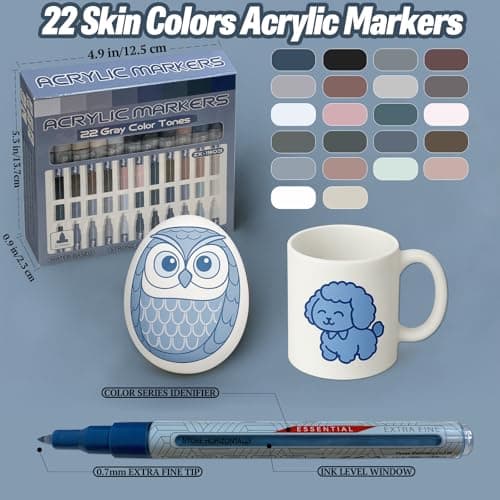 Marqueur acrylique Mockredn 22 couleurs pour bricolage - Non toxique et apte aux surfaces variées - 0,7 mm - Série grise