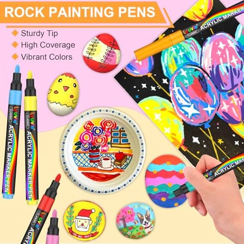 Marque Lyuvie Feutre Acrylique 96 Couleurs Pointe Moyenne 3mm Peinture Rocher Tissu Plastique Verre Caillou Pierre Métal
