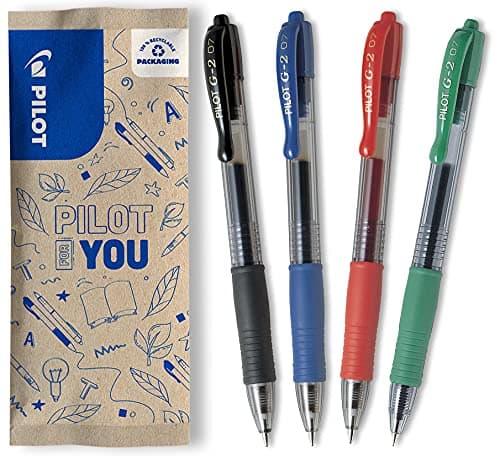 PILOT - Lot de 4 stylos roller à encre gel rétractables et rechargeables - Stylos en plastique recyclé - Idéal pour étud — Multicouleur
