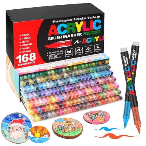 Laconile 168 Couleurs Feutre Acrylique pour Adulte, Stylos Acryliques Pointe Pinceau pour Coloriage, Calligraphie, Bois,