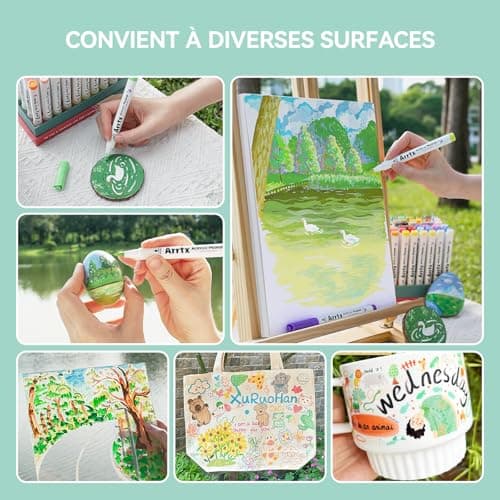Marqueurs Acryliques Arrtx 60C Couleurs pour Peinture de Pierres et Arts Créatifs Bois Toile Verre Céramique Résistants
