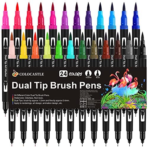 Stylo à aquarelle feutre coloriage 36 couleurs pour adulte mandala bullet journal calligraphie 0,4 mm 1-2 mm — 24 Couleurs