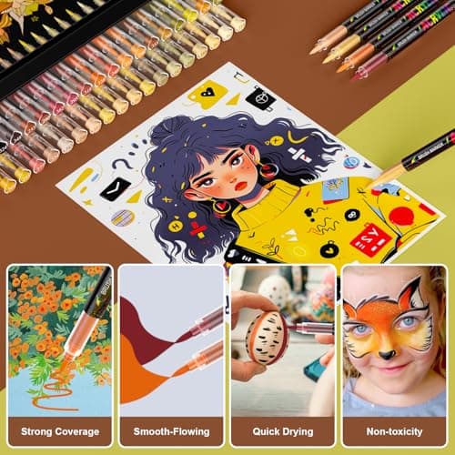 TrendGate Acrylique Brun Feutre 36 Couleurs Marqueur Multisurface Verre Papier Bois Céramique Metallique Textile Oeuf