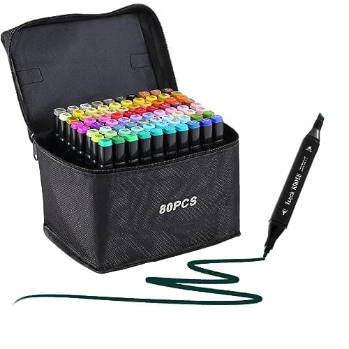 Ordeluxe 120 couleurs feutre à alcool pour artistes et adultes à colorier, séchage rapide en une seconde, avec étui de t — 80 couleurs