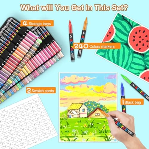 Marqueurs Efimeso 240 Couleurs Acryliques pour Artiste en Sculpeur, Peintres et Amateurs, Survient avec Sac pour Transpo
