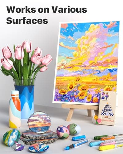 JusArt Acrylique à Pointe Pinceau 30 Couleurs Vibrantes Pour Artisanat DIY À Base d’Eau Étanche Sans Bavure