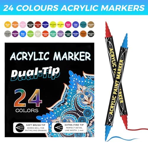 Marqueurs acryliques imperméables CNMTCCO - Multimarqueur pour pierres et bois - Collection de 24 couleurs - Double poin