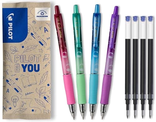 PILOT - Lot de 4 stylos roller à encre gel rétractables et rechargeables - Stylos en plastique recyclé - Idéal pour étud — Corps Violet, Vert, Turqoise, Bordeaux