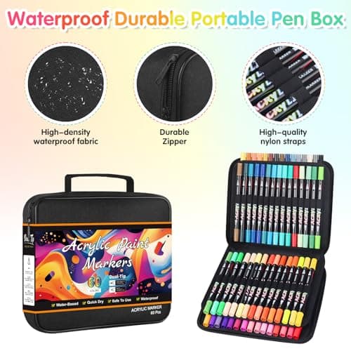 Feutre acrylique Sonlaryin 60 couleurs pour peinture, bricolage et toile, Marqueur acrylique Sonlaryin double pointe pou