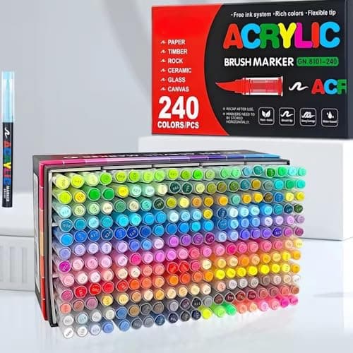Marqueurs acryliques 240 pièces - Grosse couverture - Séchage rapide pour tous les supports - Idéal pour artistes amateu