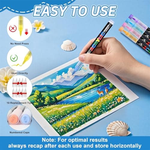 Guangna Acrylique Markers 240 Pointes Pinceau, Couleurs pour Adultes, Dessin, Peinture sur Pierre, Céramique, Verre, Boi