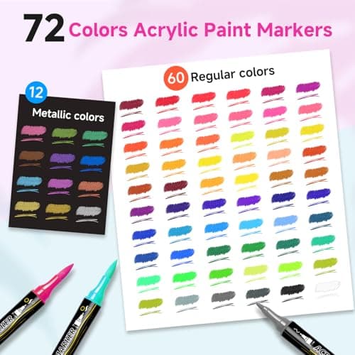 Marqueur Acrylique 72 Couleurs pour Adulte et Enfants - Double Pointe - Coloriage sur various surfaces - Bois, Verre, Cé