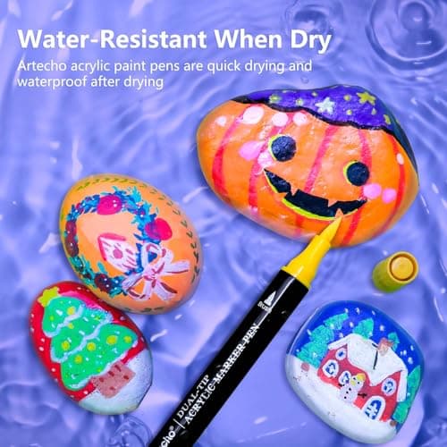 Artecho feutres acryliques 48 couleurs résistant à l'eau, 0.5-5mm Dual Tip Marker pour rock painting, verre et papier, i