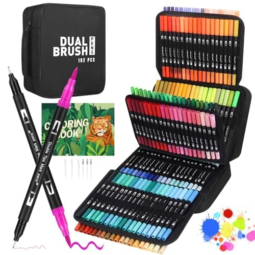 TrendGate Feutres Coloriage Adulte 192 Couleurs, Pour Enfants et Adults, Feutre Aquarelle Mandala Calligraphie, Livre In