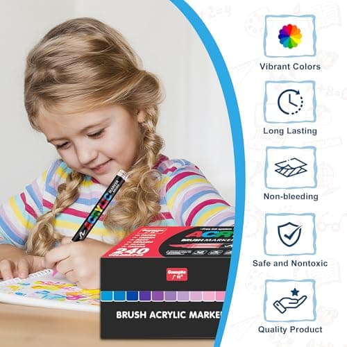 Guangna Acrylique Markers 240 Pointes Pinceau, Couleurs pour Adultes, Dessin, Peinture sur Pierre, Céramique, Verre, Boi