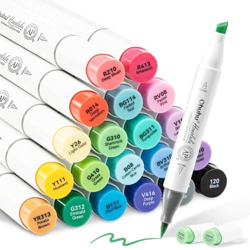Ohuhu Marqueurs a Alcool 320 Couleurs, Pointe Double Artiste Etudiants, Feutres Adulte Pour Coloriage Calligraphie — 24 Colorés
