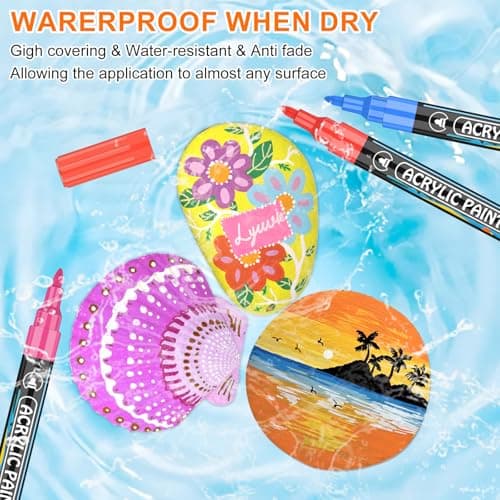 Lyuvie Couleur Feutres Acryliques Marqueur Peinture Acrylique, Pointe Extra Fine, Permanent pour Textile Verre Métal Tis
