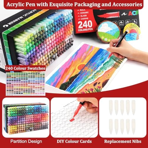Gelanty feutre acrylique 240 couleurs, marqueur acrylique avec embout pinceau flexible, idéal pour la peinture sur roche