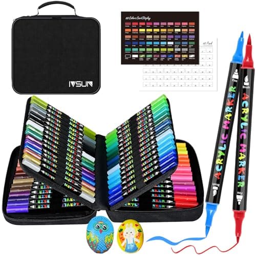 IVSUN Acrylique Marqueur pour Pierre Bois Toile - Peinture Stylo Pointe Fine & Pinceau Multicouleur pour Artisanat DIY