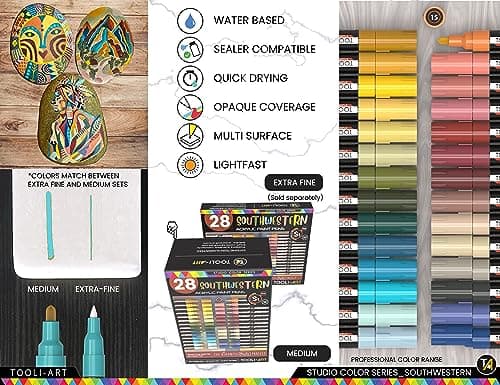 Marqueurs acryliques à pointe extra fine de 3 mm Couleurs Sud-Ouest - Non toxiques, à base d'eau, séchage rapide pour pe