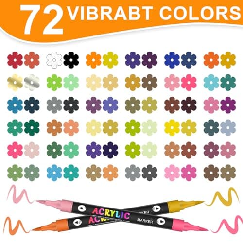 VividHues 72 Couleurs Feutres Acrylique pour Peinture DIY - Idéal pour Bois, Toile, Verre et Céramique