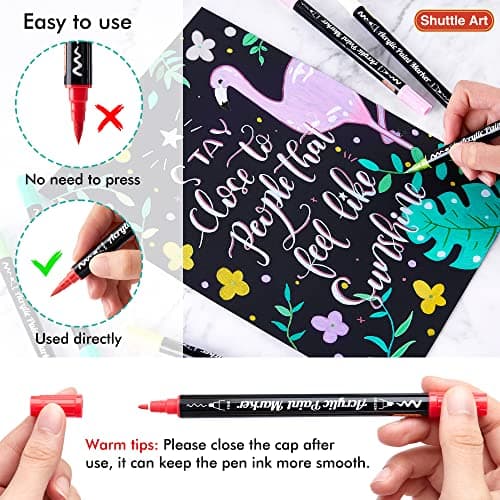 Marqueur acrylique Shuttle Art 36 couleurs - Double pointe - Adulte & DIY - Toile, Pierre, Verre, Céramique - Non toxiqu