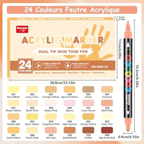 Marqueurs à Pinceau Acrylique 24 Feutres pour Tons Chair et Peinture Acrylique pour Portrait Enfants et Adults - Verre B