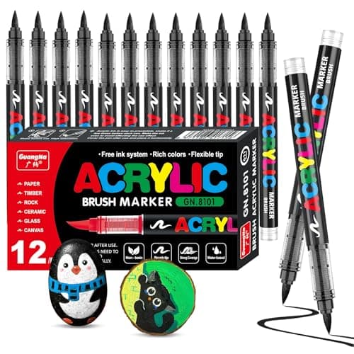 Marque VAKKI Stylos Acryliques Couleurs pour Adultes | Pierre, Calligraphie, Bois | Toile, Verre | 168 Couleurs Fluides — Noir 12