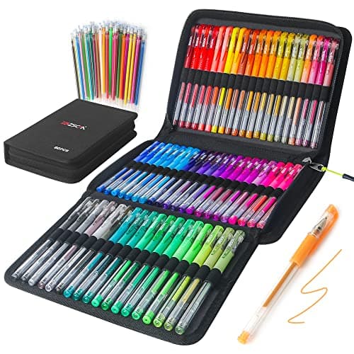 Stylos gel pour adultes + crayons d'artiste + récipients pour adultes | Lot de 202 stylos gel + 104 crayons d'artiste + — 60 couleurs