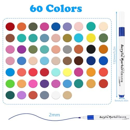 Marqueurs Acryliques Pointe Fine pour Bois Plastique Verre Ceramique Galets - 60 Couleurs Peinture Acrylique Pinceau Fin