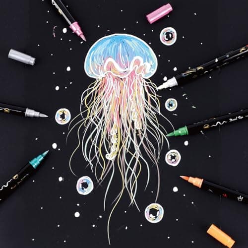 Marqueurs Métalliques 24 Couleurs pour Scrapbooking et Bricolage - Double Pointe - Moyen & Pointe du Pinceau - Artisanat