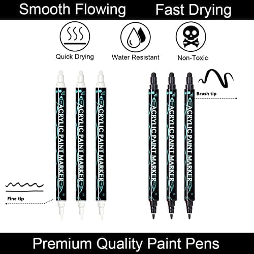 FiveMileBro Marqueurs Acryliques Noir et Blanc pour Toile et Supports Multimédia, Marqueurs Peinture pour Artistes, 10PC