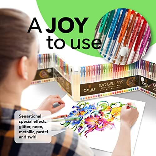 Set de 100 Stylos Gel pour Adultes | Boîte Premium | Dessin, Scrapbooking, Journaux | Couleurs, Effets Superbes – Marbré