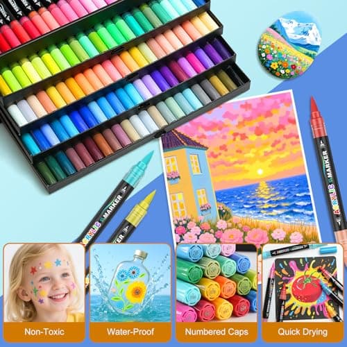 Lyuvie 220 Couleurs Feutre Acrylique, Acrylique Paint Marker Marqueur Peinture, pour Artistes et Artistes Débutants, Art
