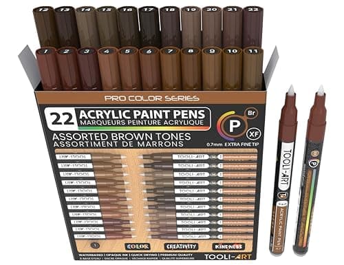 TOOLI-ART Skin Pro Color Series Lot de 22 marqueurs acryliques - Pointe extra fine - Non toxiques - Idéaux pour peinture — Brun