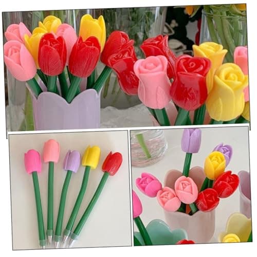 TOGEVAL stylos de signature stylisés signets pour plantes à tulipes - encre gel pratique en plastique