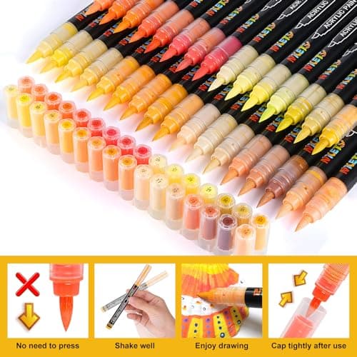 NICETY Marqueurs Acryliques 32 Couleurs pour Adultes - Stylos Pinceaux sur Pierre, Bois, Verre, Céramique - Pointe Pince