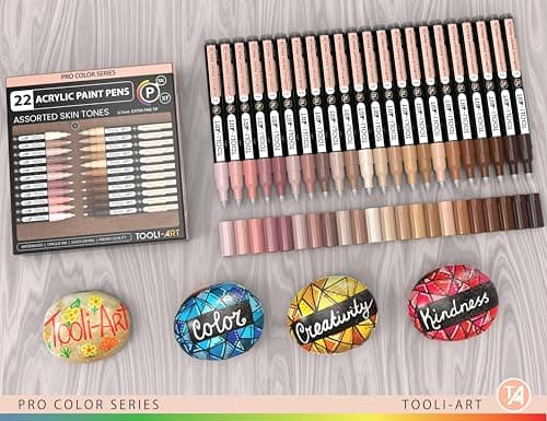TOOLI-ART Skin Pro Color Series Lot de 22 marqueurs acryliques - Pointe extra fine - Non toxiques - Idéaux pour peinture