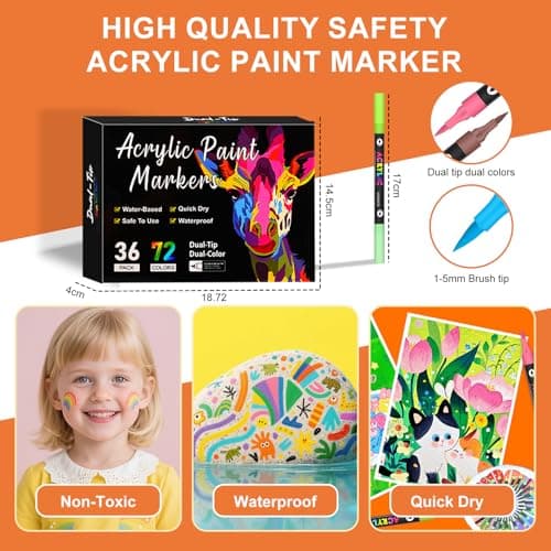 VividHues 72 Couleurs Feutres Acrylique pour Peinture DIY - Idéal pour Bois, Toile, Verre et Céramique