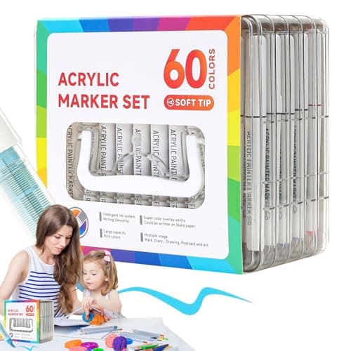 Stylos artistiques Rrlihjgu 60 Couleurs pour Coloriage et Peinture sur Verre Tissu Bois | Traitement Acrylique | Idéal p