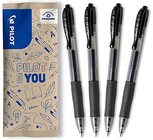 PILOT - Lot de 4 stylos roller à encre gel rétractables et rechargeables - Stylos en plastique recyclé - Idéal pour étud — Noir