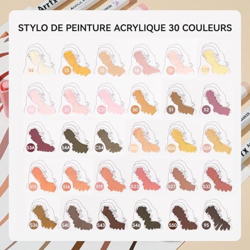 Arrtx, stylos acryliques 30 couleurs pour adultes | coloriage, dessin, peinture sur roche, bois, toile | loisirs créatif