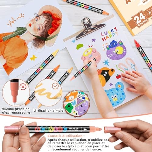 Marqueurs à Pinceau Acrylique 24 Feutres pour Tons Chair et Peinture Acrylique pour Portrait Enfants et Adults - Verre B