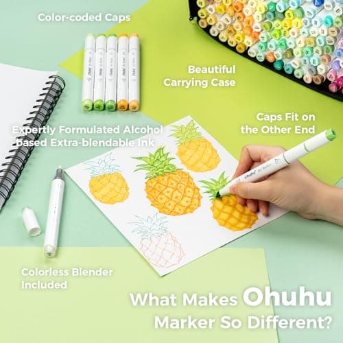 Ohuhu Marqueurs a Alcool 320 Couleurs, Pointe Double Artiste Etudiants, Feutres Adulte Pour Coloriage Calligraphie
