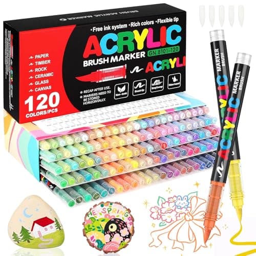 Feutre Acrylique WOGOPRO 120 Couleurs pour Calligraphie et Peinture sur Bois, Pierre, Toile et Céramique - Stylo Acrylic