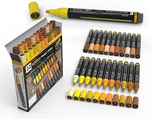 TOOLI-ART Skin Pro Color Series Lot de 22 marqueurs acryliques - Pointe extra fine - Non toxiques - Idéaux pour peinture — Jaune